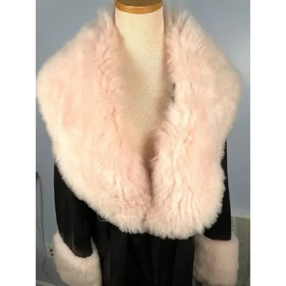 FREE PEOPLE X BRENDA KNIGHT Paris Duster Lamb Leather Fur Trim Belted Size XL - Picture 4 of 10